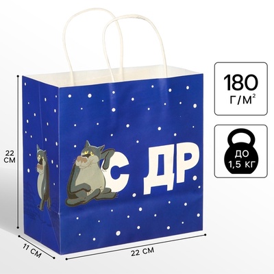 Пакет подарочный «С Др тебя если чо», 22×22×11 см, крафт, упаковка, Жил-был Пес