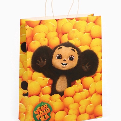 Пакет подарочный, 31×40×11.5 см, крафт, упаковка, Чебурашка