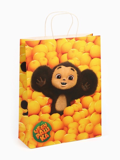 Пакет подарочный, 31×40×11.5 см, крафт, упаковка, Чебурашка