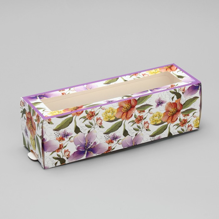 Коробка для макарун, кондитерская упаковка «Ботаника цветы сиреневые» 18 х 5.5 х 5.5 см - Фото 1