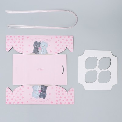 Коробка для капкейка, кондитерская упаковка, 4 ячейки «От всего сердечка», 16 х 16 х 10 см