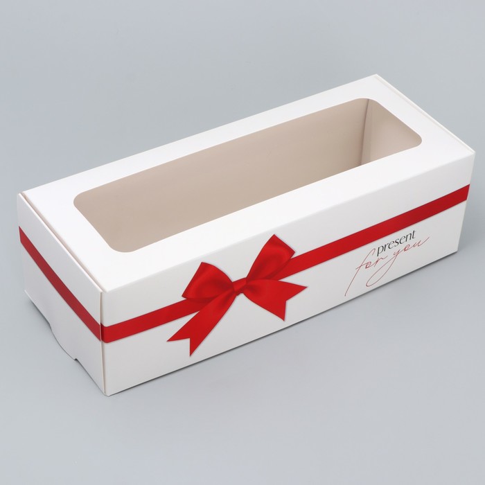 Кондитерская упаковка, коробка для кекса с окном, «Бант», 26 х 10 х 8 см - Фото 1