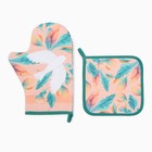 Кухонный набор «Этель. Птичка»: варежка-прихватка 20×28 см, прихватка 19×19 см, 100% хлопок - Фото 2