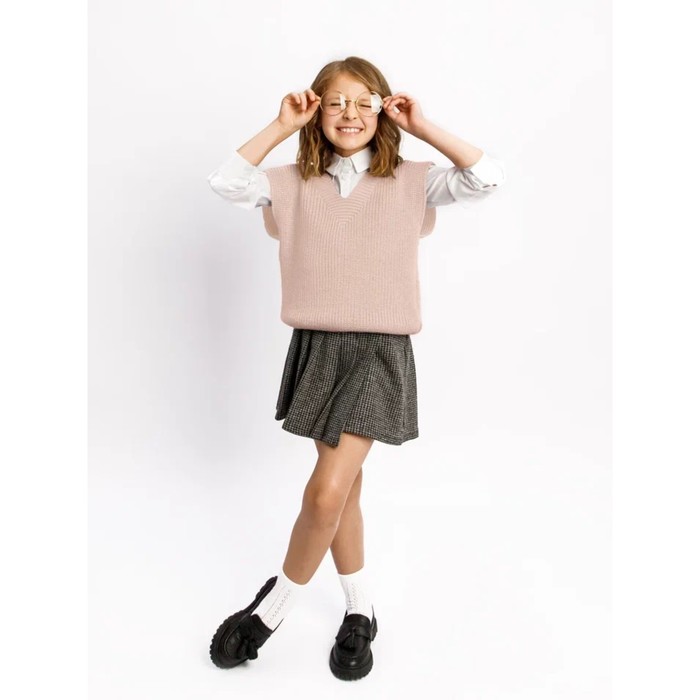 Жилет для девочки Amarobaby Knit, рост 146 см, цвет бело-розовый - Фото 1