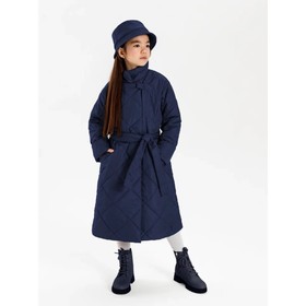 Пальто стёганое для девочек TRENDY, рост 146-152 см, цвет синий