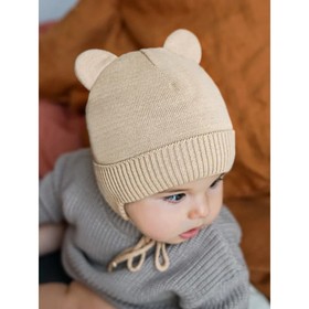 Шапочка на завязках с ушками детская Amarobaby Pure Love Bear Winter, утеплённая, размер 44-46 см, цвет бежевый