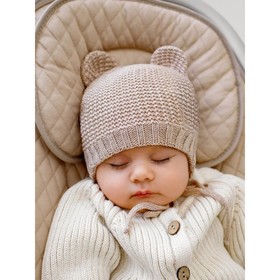 Шапочка на завязках с ушками детская Amarobaby Pure Love Teddy, размер 40-42 см, цвет бежевый