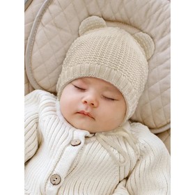 Шапочка на завязках с ушками детская Amarobaby Pure Love Teddy, размер 44-46 см, цвет молочный