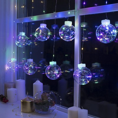 УЦЕНКА Гирлянда «Бахрома», 2.5×0.7 м, с насадками «Шарики», IP20, 12 В, 150 LED, серебристая нить, свечение мульти
