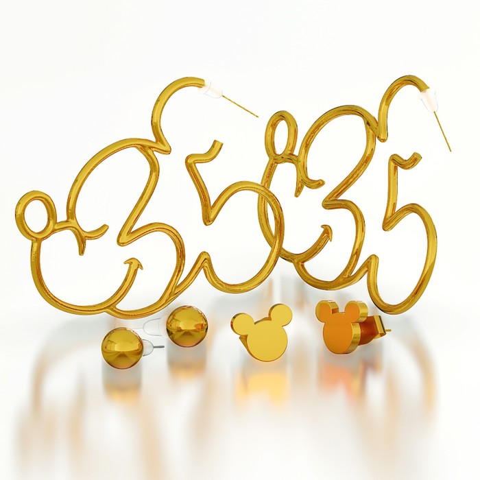Серьги набор, 3 пары, цвет золотой "Мышка", Минни Маус
