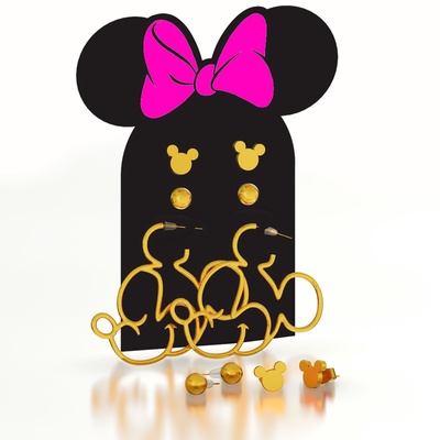 Серьги, набор украшений «Минни Маус», золотой