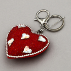 Мягкая игрушка "Объемное сердце" со стразами, на брелоке, 7 см, цвет красный - фото 8720780