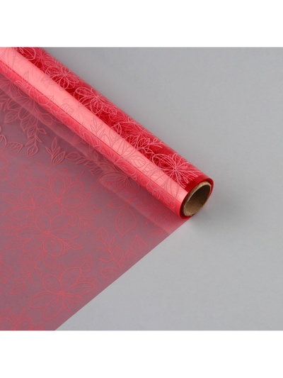 Плёнка для цветов упаковочная глянцевая прозрачная «Цветы», розовая, 0.6×10 м