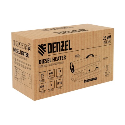 Дизельная тепловая пушка Denzel DHG-25i, 230 В, 25000 Вт, 600 м3/ч, прямой нагрев, термостат