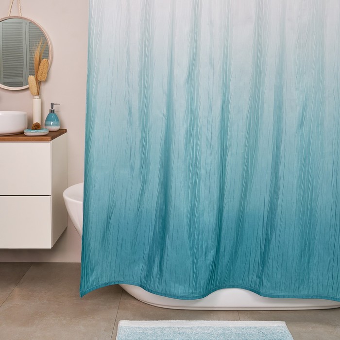 Занавеска для ванной комнаты тканевая, 180х200 см, цвет голубой - Фото 1
