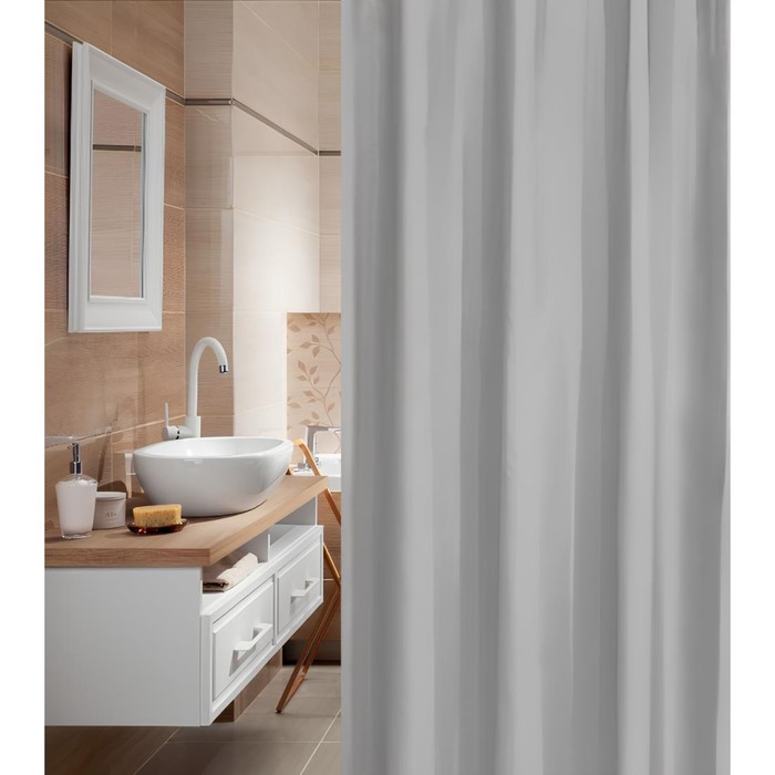 Штора для ванной с утяжелителем, 180х200 см, серый - Фото 1