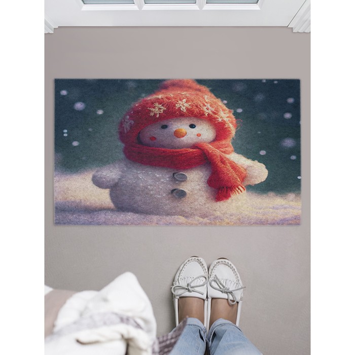 Придверный коврик в прихожую «Снеговик», размер 45х75 см - Фото 1