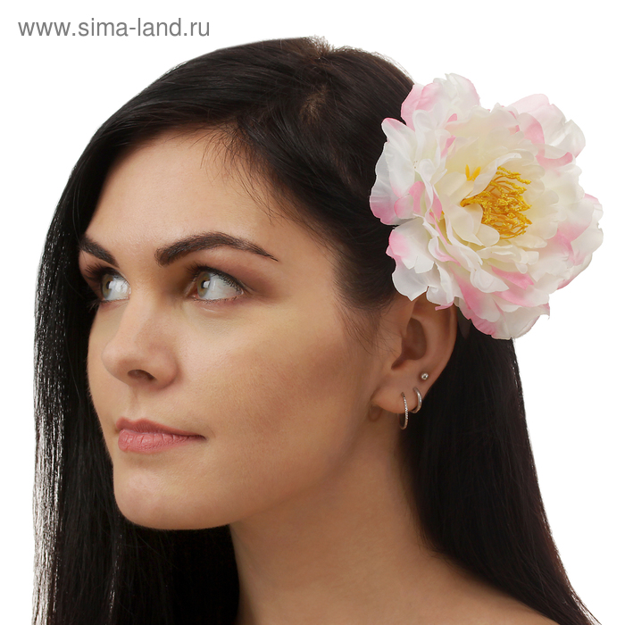 Гавайский зажим "Пион", цвет бело-розовый - Фото 1