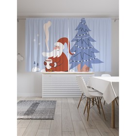 Фотошторы «Дед Мороз под ёлкой», сатен, размер 145х180 см, 2 шт