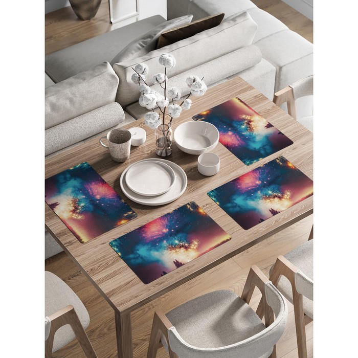 Комплект салфеток для сервировки стола «Салют зимой», прямоугольные, закруглённые края, размер 30х46 см, 4 шт - Фото 1