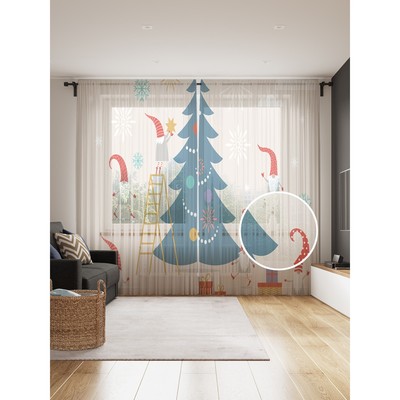 Фототюль «Гномы украшают елку», размер 145х265 см, 2 шт