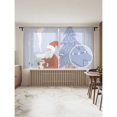 Фототюль «Дед Мороз под ёлкой», размер 145х180 см, 2 шт