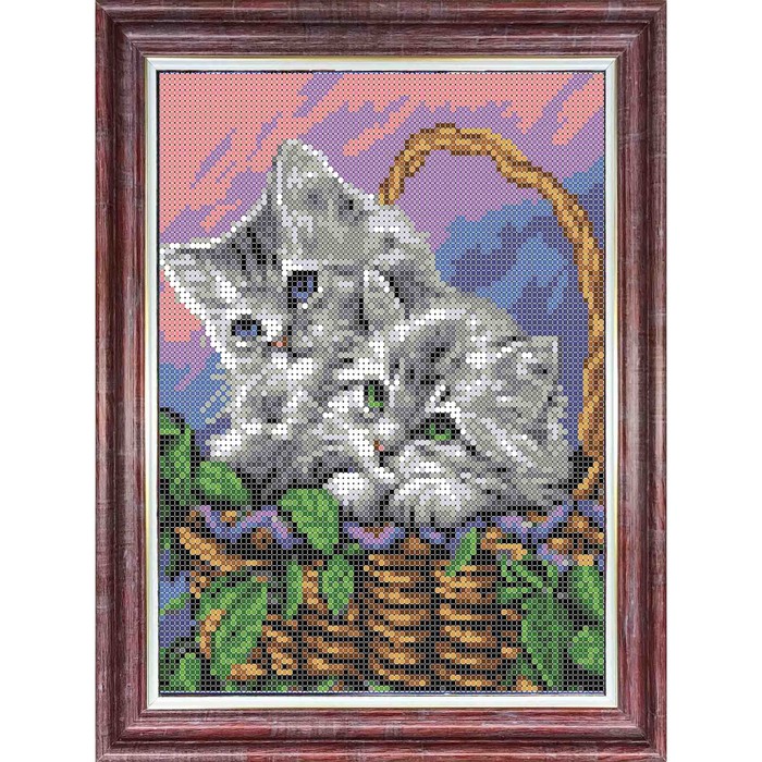 Набор для вышивки бисером «Мамы и их зверята. Котята», 19х25 см - Фото 1