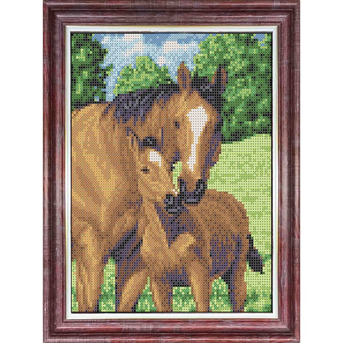 Набор для вышивки бисером «Мамы и их зверята. Лошади», 19х25 см - Фото 1