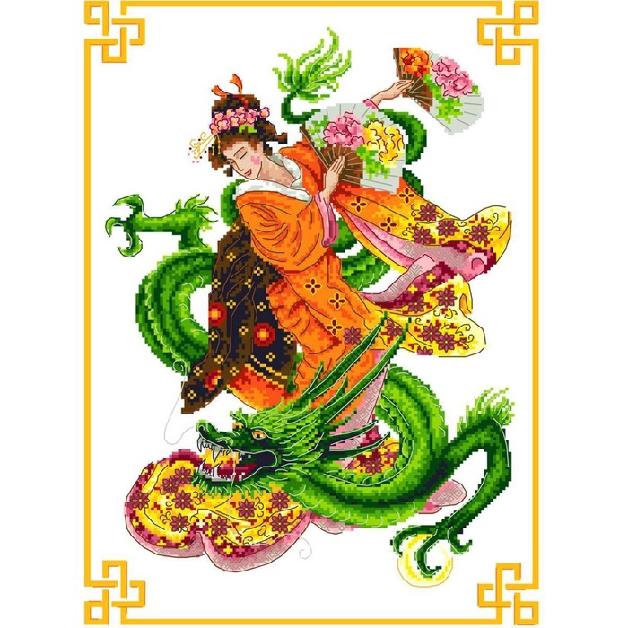 Канва для вышивки крестиком «Танец с драконом», с нанесённым рисунком, 31х39 см - Фото 1
