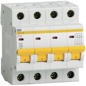 Выключатель автоматический IEK, четырехполюсный, C 16 А, ВА 47-29, 4.5 кА, MVA20-4-016-C