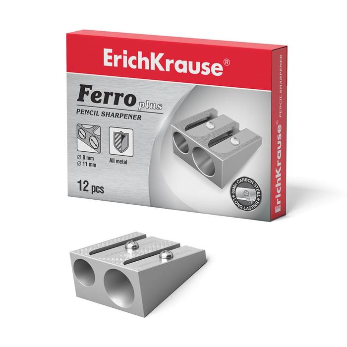Точилка металлическая 2 отверстия Erich Krause FERRO PLUS, алюминий, отверстия диаметром 8 мм и 11 мм - Фото 1
