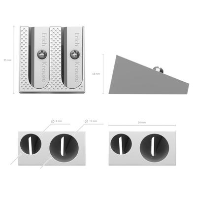 Точилка металлическая Erich Krause FERRO PLUS, 2 отверстия, алюминий, отверстия диаметром 8 мм и 11 мм