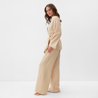 Комплект домашний женский (рубашка на запах, брюки) KAFTAN Basic, размер 48-50, бежевый