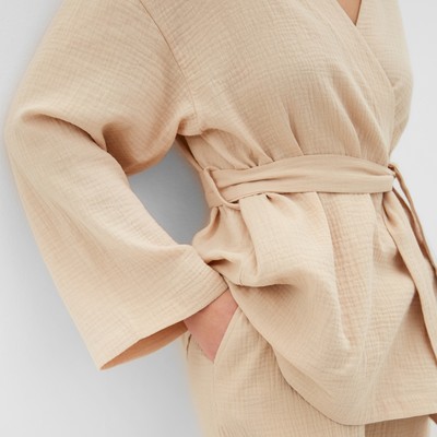 Комплект домашний женский (рубашка на запах, брюки) KAFTAN Basic, размер 48-50, бежевый
