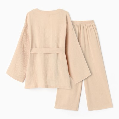 Комплект домашний женский (рубашка на запах, брюки) KAFTAN Basic, размер 48-50, бежевый