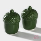 Набор для специй Доляна «Лист», 3 предмета: солонка 80 мл, перечница 80 мл, подставка, зелёный - Фото 3