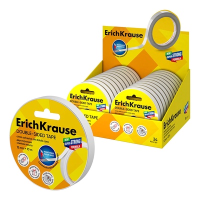 Клейкая лента двусторонняя, 12 мм × 10 метра, ErichKrause, полупрозрачная, цена за 1 шт.
