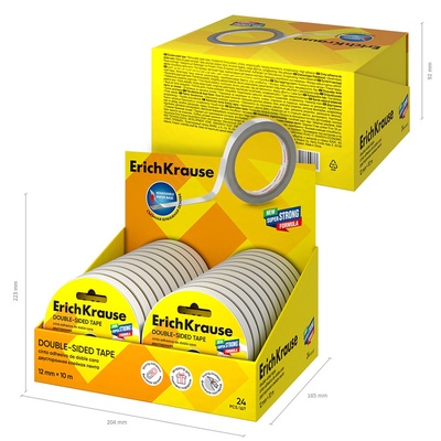 Клейкая лента ErichKrause Double-sided tape, 12 мм × 10 м, двусторонняя