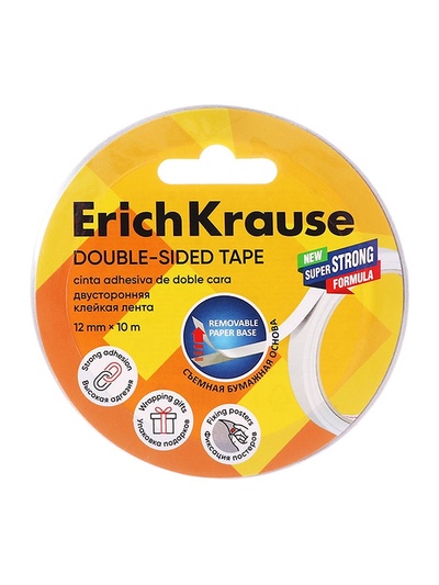 Клейкая лента ErichKrause Double-sided tape, 12 мм × 10 м, двусторонняя