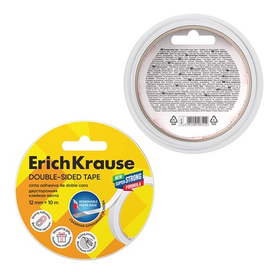 Клейкая лента ErichKrause Double-sided tape, 12 мм × 10 м, двусторонняя