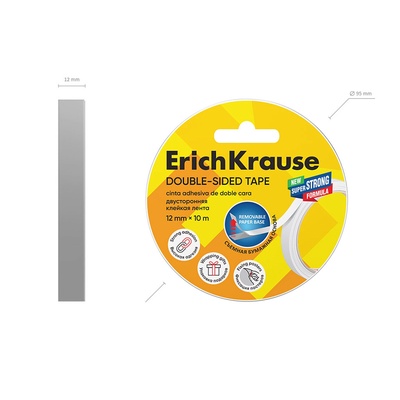 Клейкая лента ErichKrause Double-sided tape, 12 мм × 10 м, двусторонняя