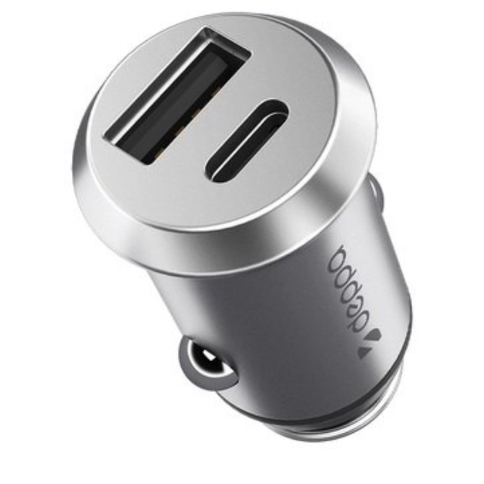 Автомобильное зарядное устройство Deppa (11212) USB A, USB-C, PD, QC 3.0, 38Вт, цвет серебро   10288 - Фото 1