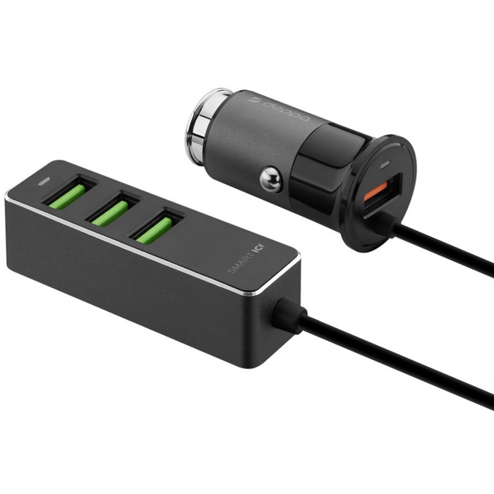 Автомобильное зарядное устройство Deppa (11295) 1 USB, 3 USB, QC 3.0, 7A, цвет графит - Фото 1