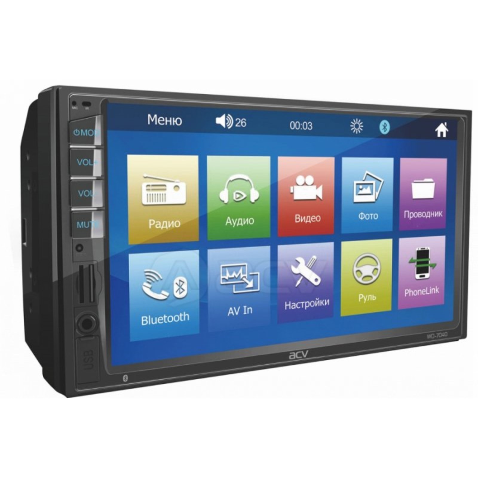 Автомагнитола ACV 2 DIN WD-7040, 6.8", 50Wx4, MirrorLink, BLUETOOTH ...