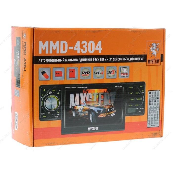 Автомагнитола Mystery DVD MMD-4304, сенсорный дисплей 4.3", SD/USB/DVD, ПДУ - Фото 1