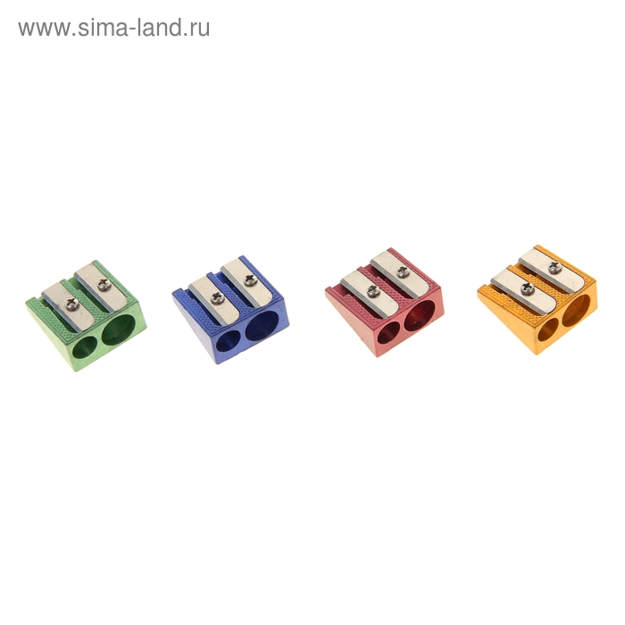 Точилка металлическая 2 отверстия Erich Krause FERRO COLOR PLUS алюминий 4 вида,микс 12428 - Фото 1