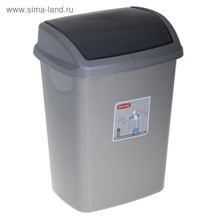 Контейнер для мусора 10 л "Доминик", цвет серебристый/графит - Фото 1