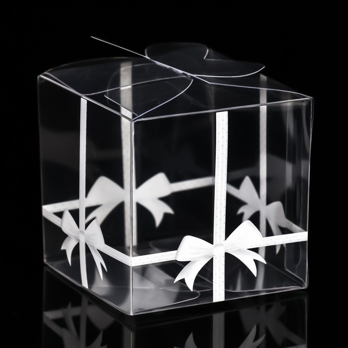 Складная прозрачная коробка из PVC, для упаковки подарков, «Бант в горошек», 5×5×5 см - Фото 1