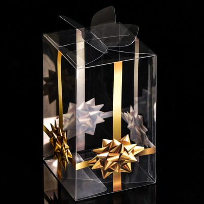 Складная прозрачная коробка из PVC, для упаковки подарков, «Золотой бантик», 6×6×10 см