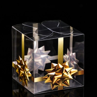 Складная прозрачная коробка из PVC, для упаковки подарков, «Золотой бантик», 7×7×7 см